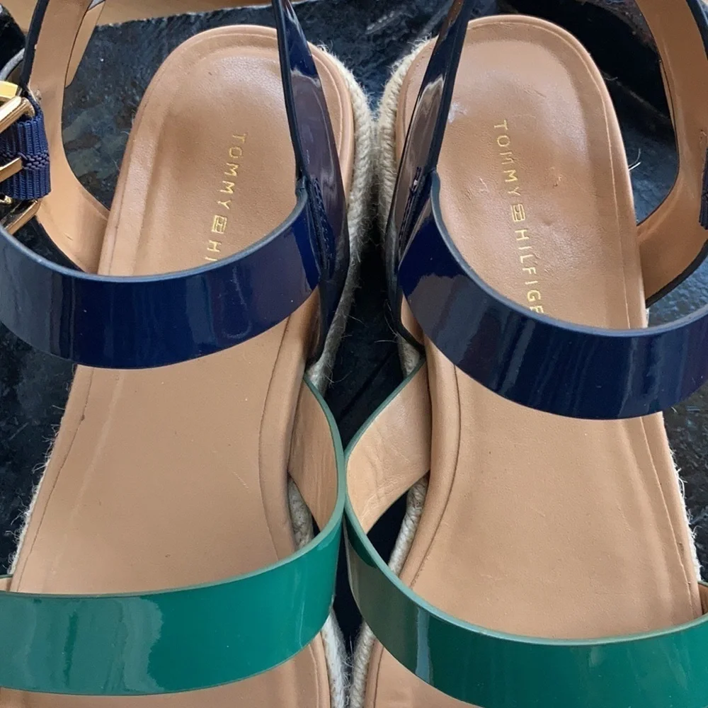 Tommy Hilfiger Marri Flatform espadrille navy, green and white strap sandal